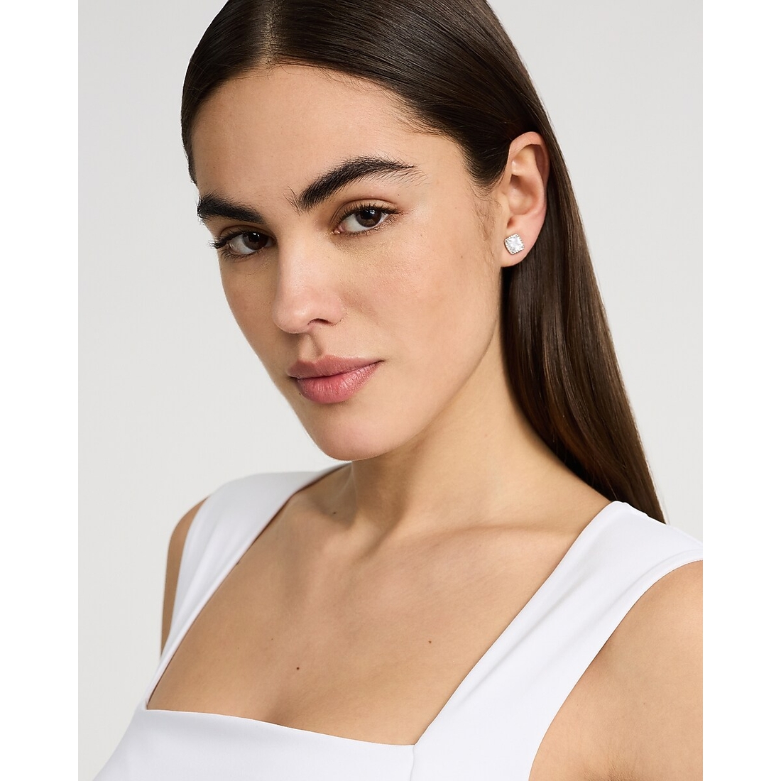 Express Square Pave Halo Silver Stud Earrings