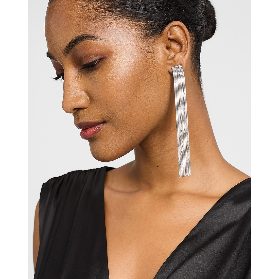Express Silver Fringe Drop Statement Earrings