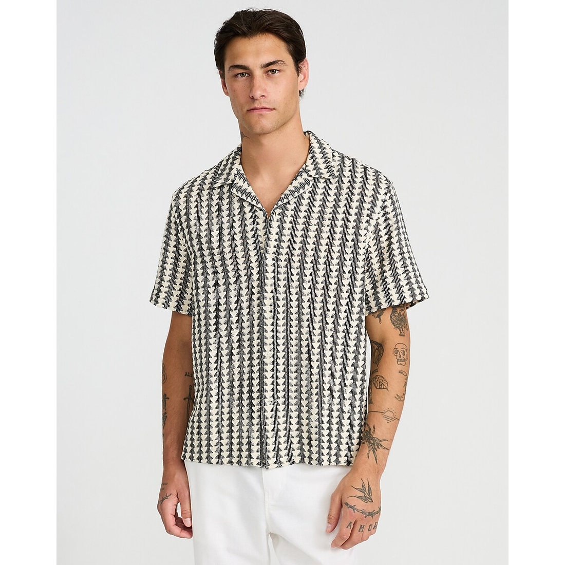 Express Textured Striped Cotton-Blend Short Sleeve Shirt