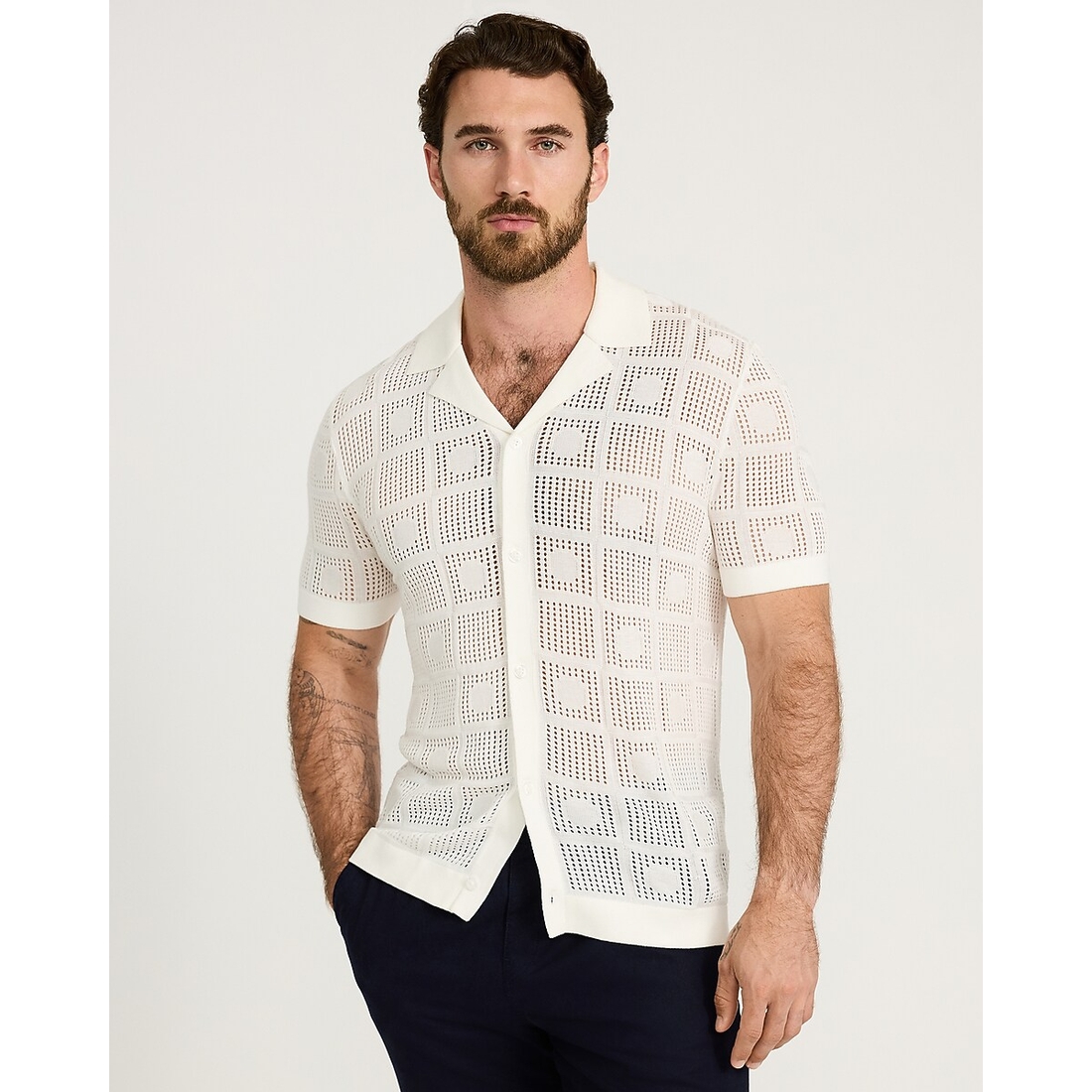 Express Jersey Textured Checkboard Sweater Polo
