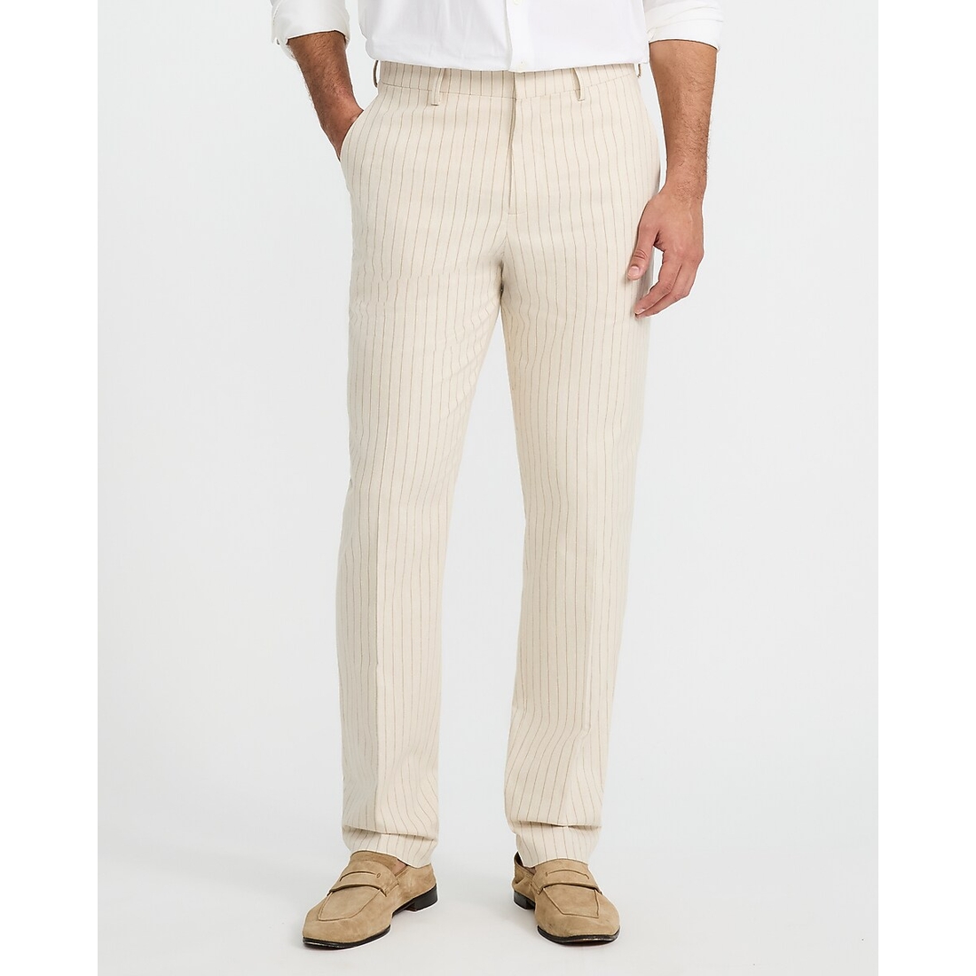 Express Slim Striped Linen-Blend Stretch Suit Pant