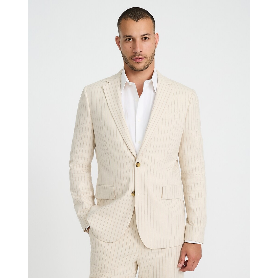 Express Slim Striped Linen-Blend Stretch Suit Jacket