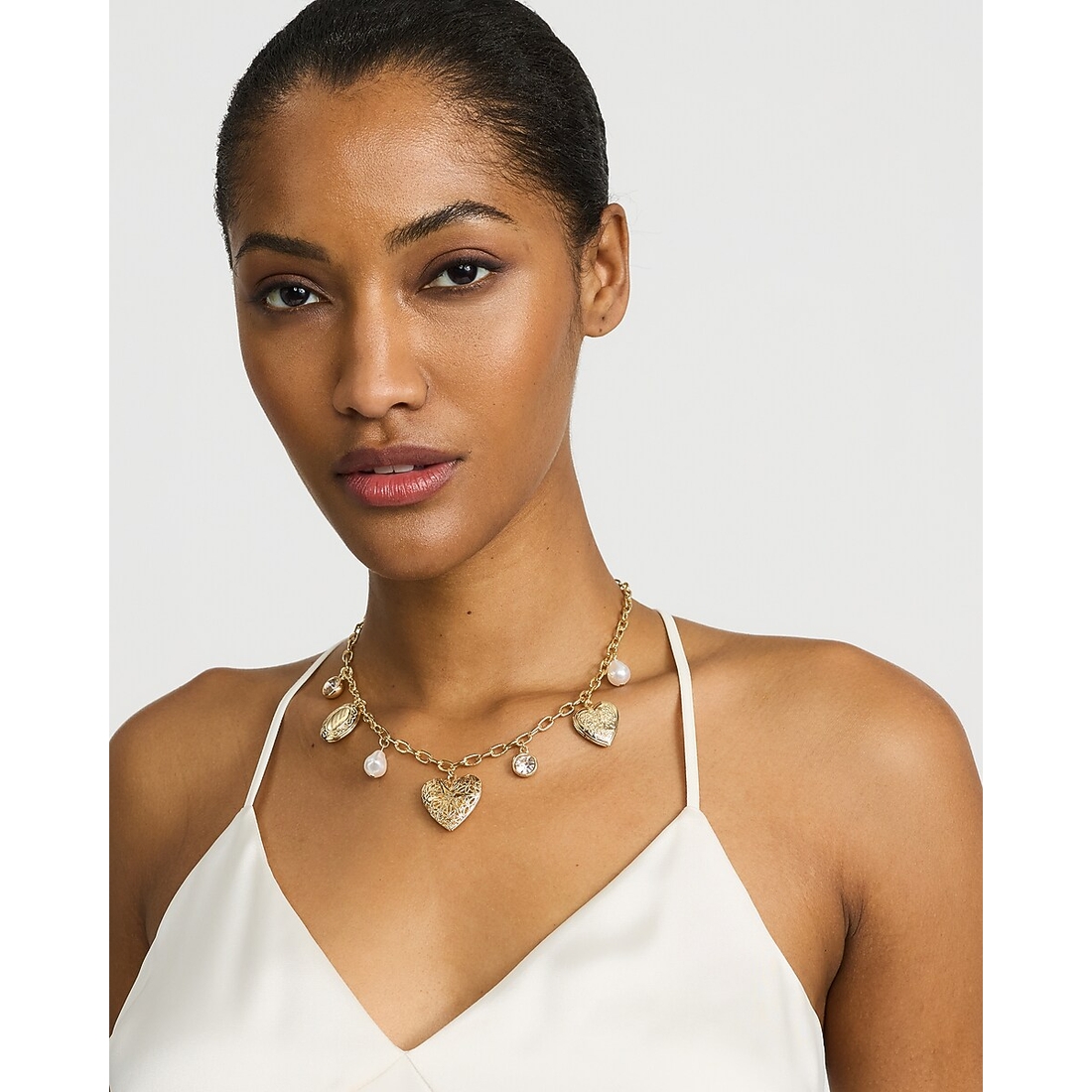Express Gold Heart Charm Statement Necklace