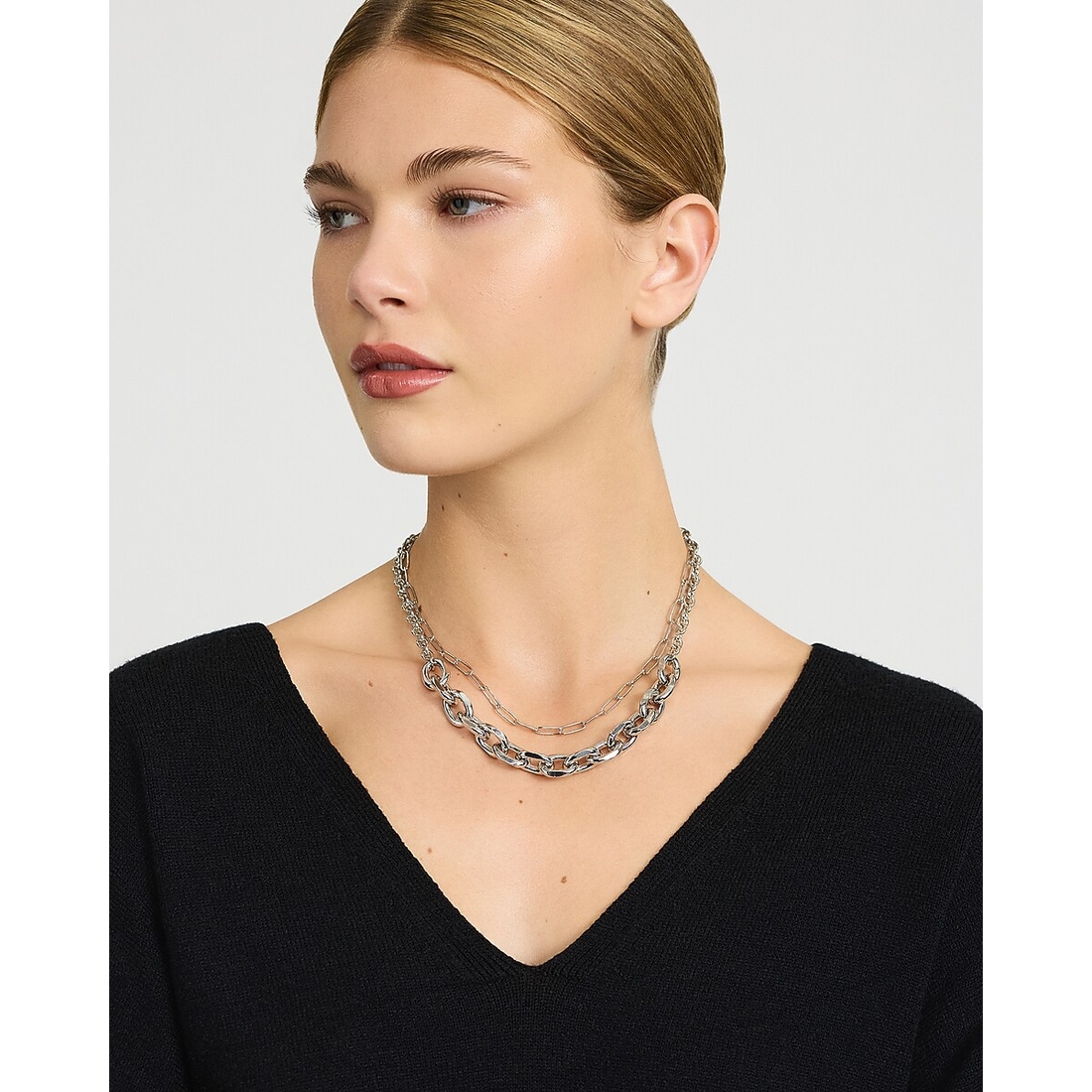 Express Double Layered Silver Chain Necklace