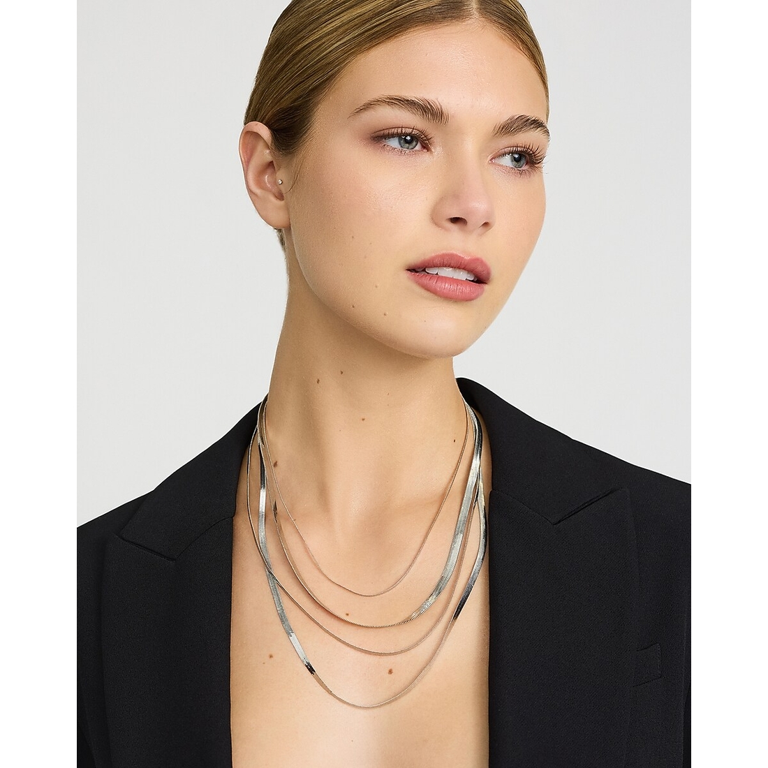 Express Textured Layered Herringbone Silver Necklace