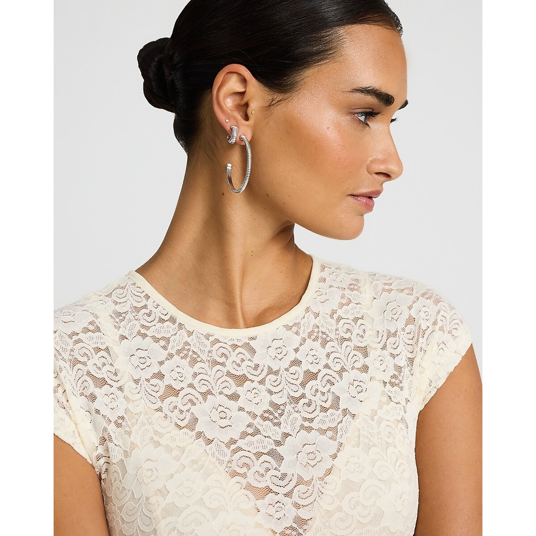 Express Textured Silver Two Pack Hoop Earrings