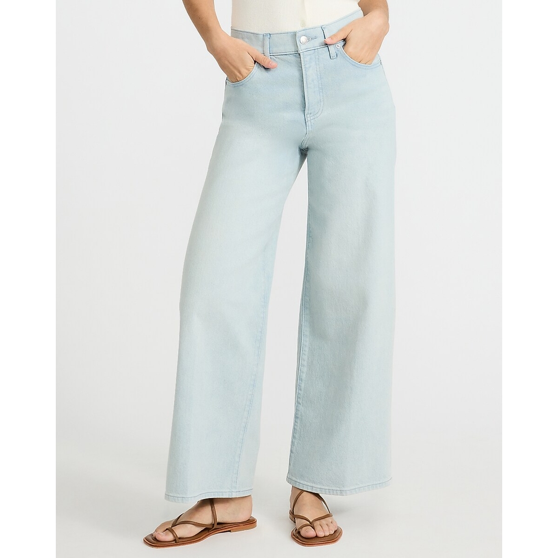 Express High Waisted Wide Leg Ankle Light Wash Jeans