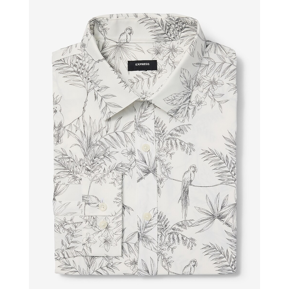 Express Slim Tropical Bird Wrinkle-Resistant Everyday Performance Dress Shirt