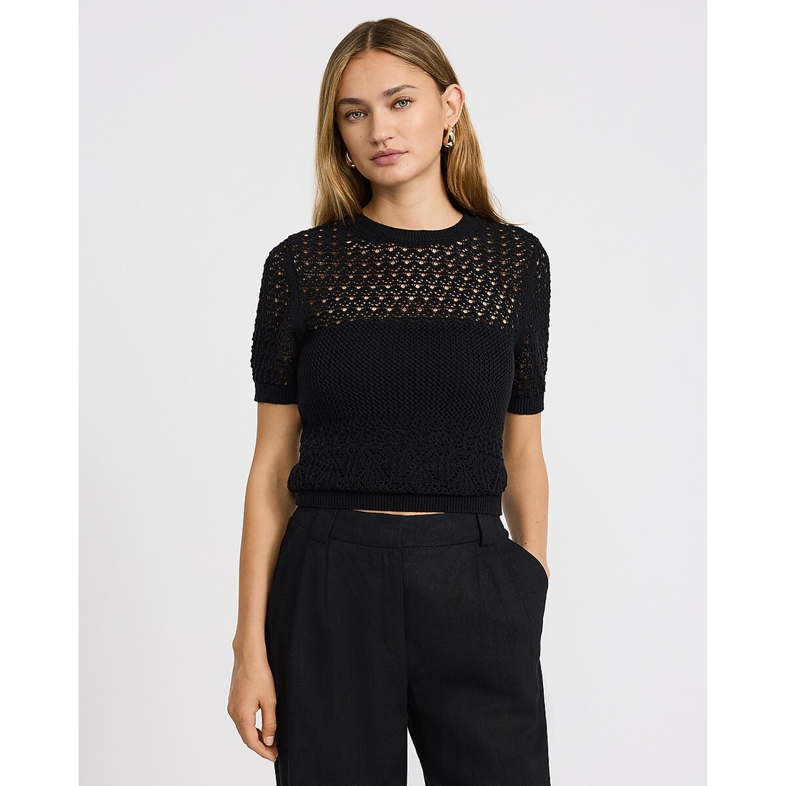 Express Cotton Open Stitch Crew Neck Sweater Tee