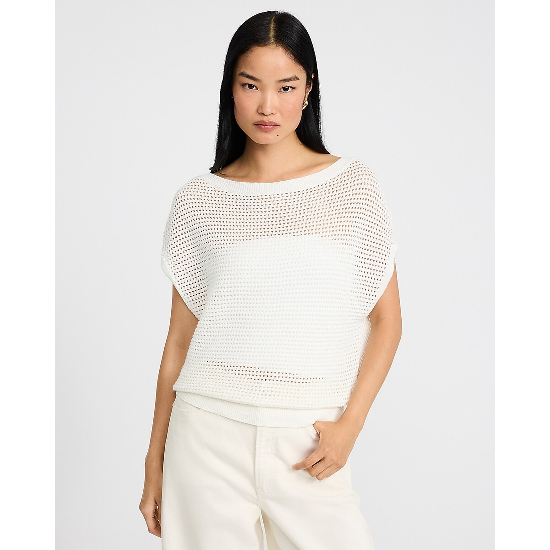 Express Cotton Open Stitch Boat Neck Dolman Sweater