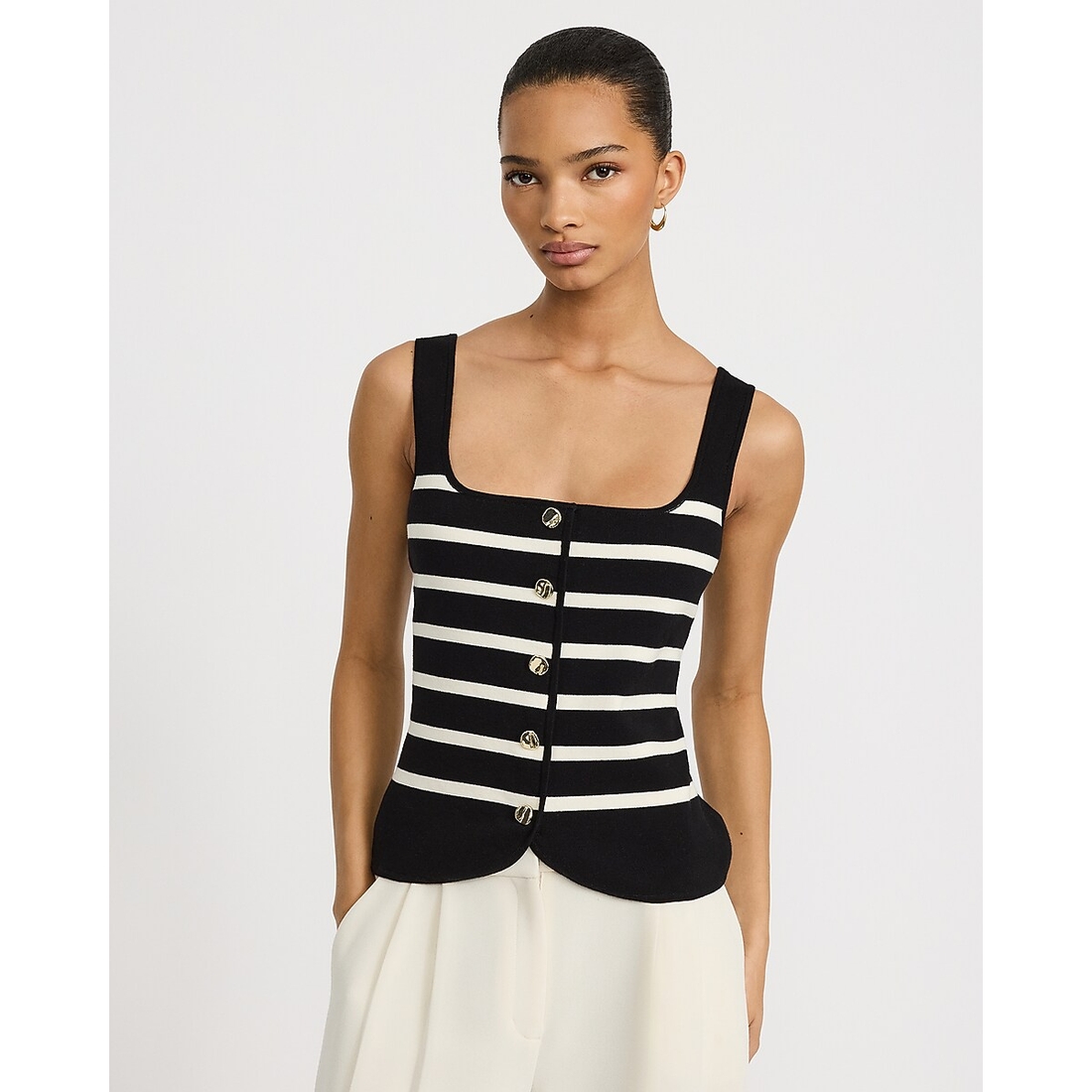 Express Cotton Striped Square Neck Novelty Button Tailored Sweater Vest