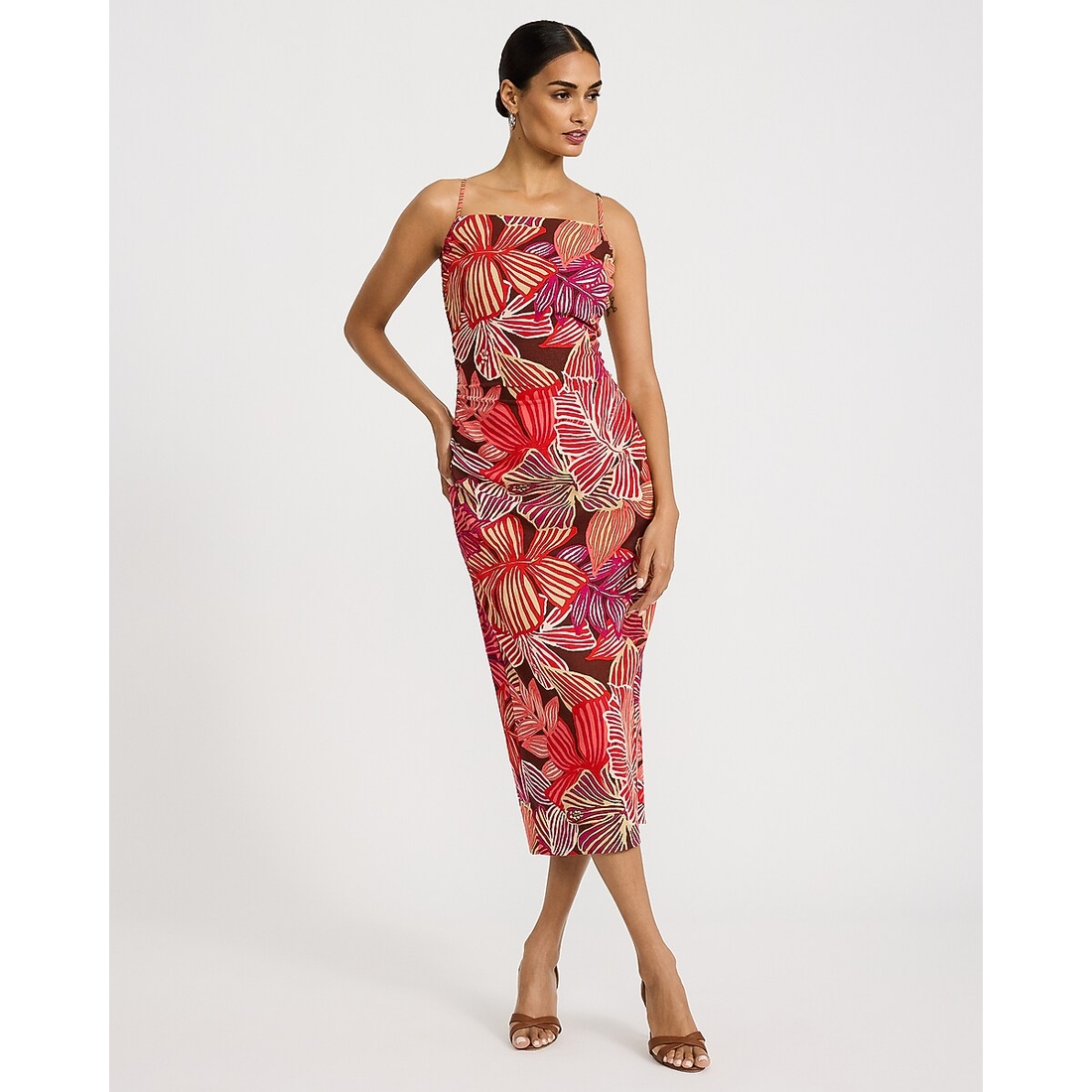 ruched linen blend midi dress Dante Ruched Linen Midi Dress / White | MESHKI