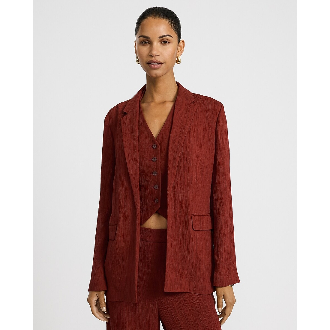 Express Textured Plisse Open Front Blazer