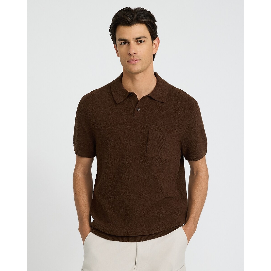 Express Solid Textured Boucle Chest Pocket Sweater Polo