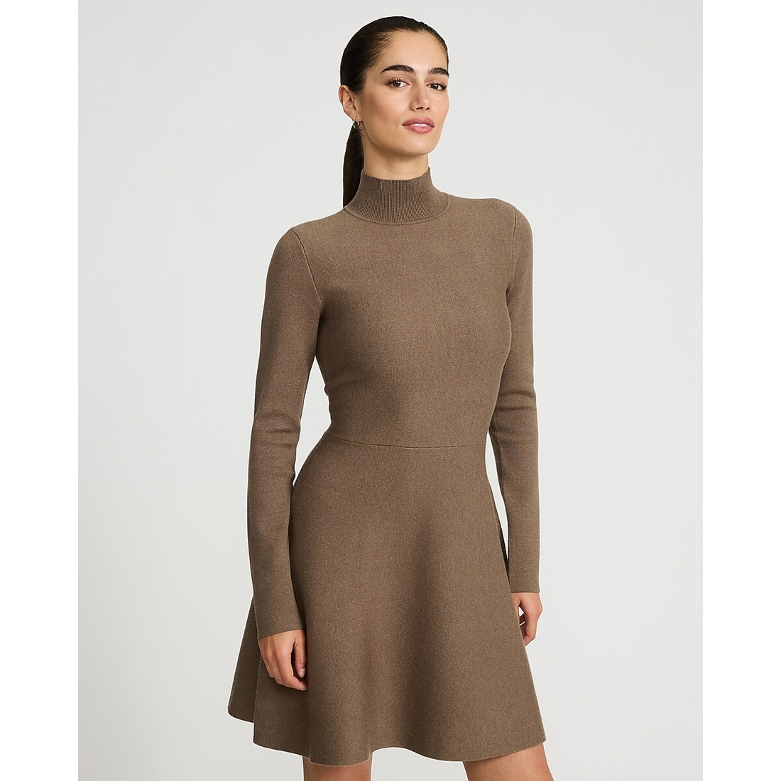 fitted long sleeve denim dress Fit and Flare Midi Sweater Dress – bebe main image 0