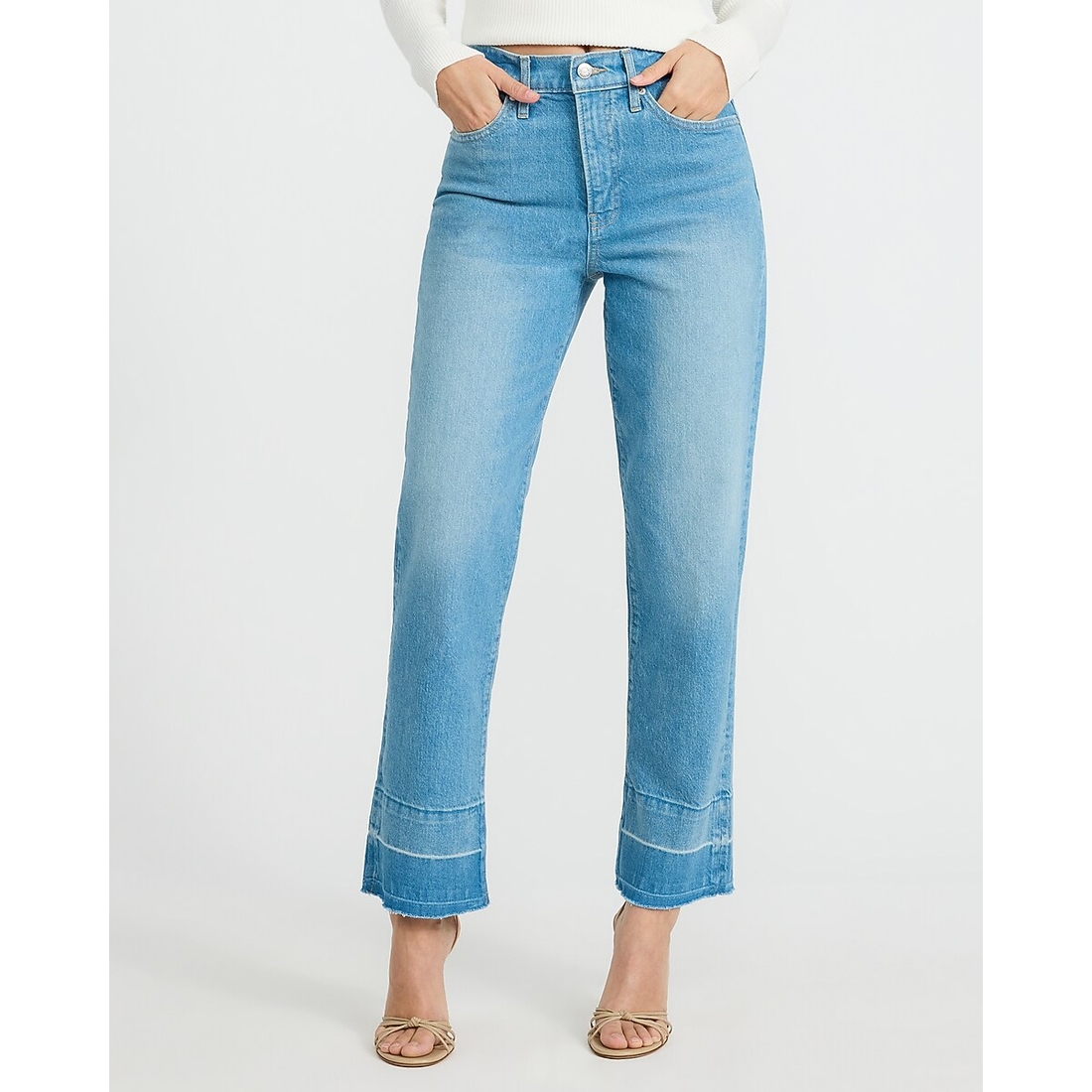 Express High Waisted Released Hem Straight Ankle Medium Wash Jeans