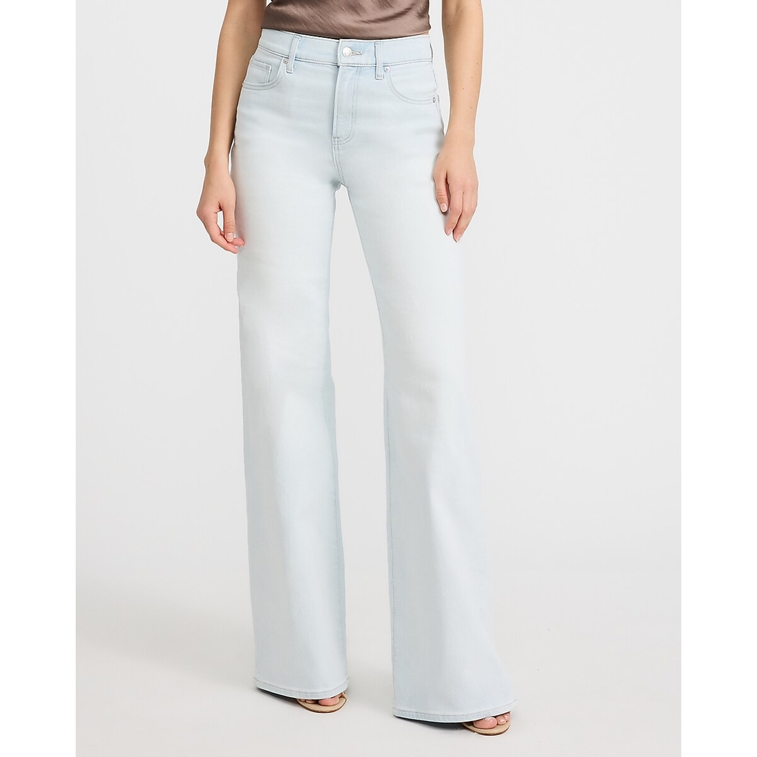Express High Waisted Relaxed Flare Light Wash Jeans