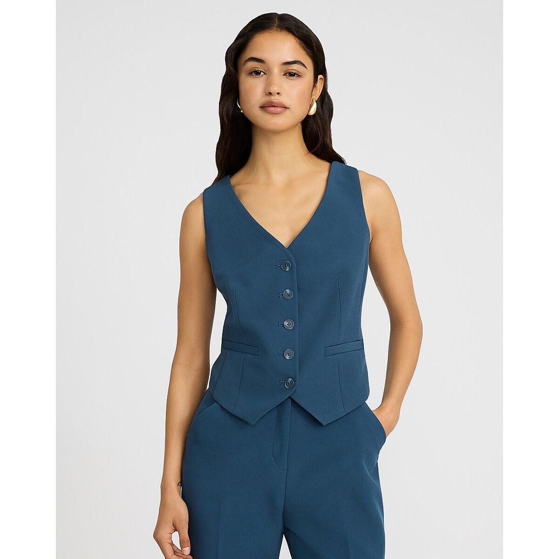 Express Editor Five Button Blazer Vest in Signature Stretch