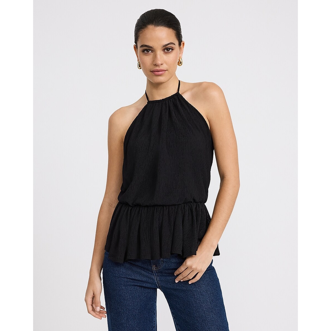 Express Textured Tie Halter Peplum Cami