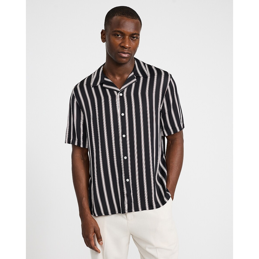 Express Striped Short Sleeve Resort Shirt