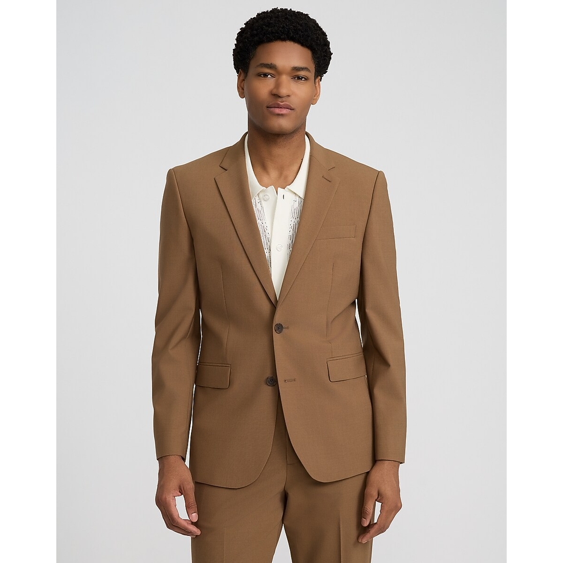 Express Extra Slim Light Brown Wool-Blend Washable Modern Tech Suit Jacket