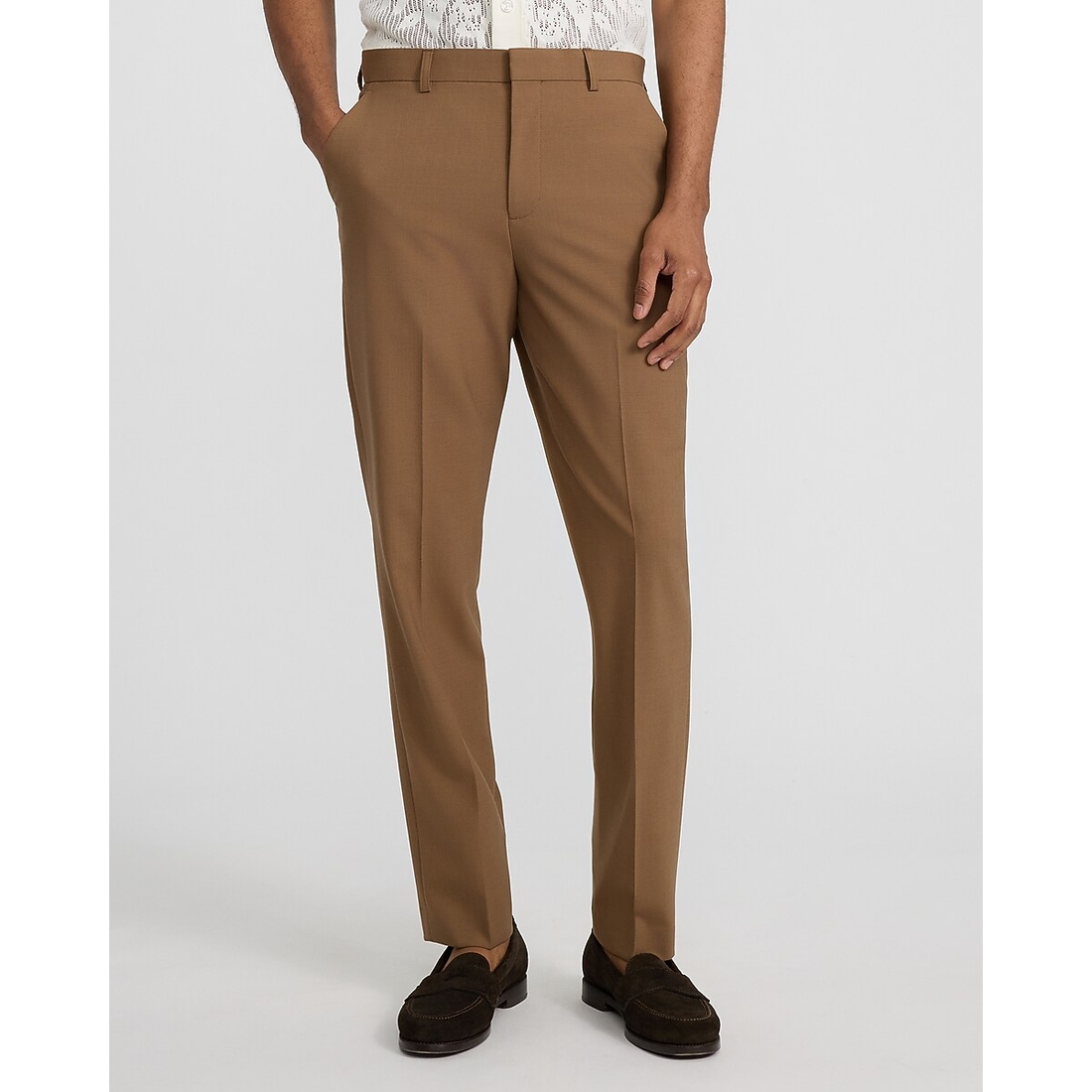 Express Extra Slim Light Brown Wool-Blend Washable Modern Tech Suit Pant