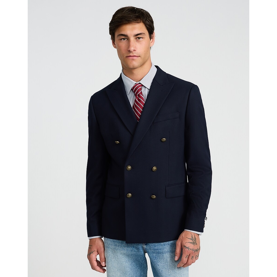 Express Classic Navy Herringbone Double Breasted Novelty Button Blazer