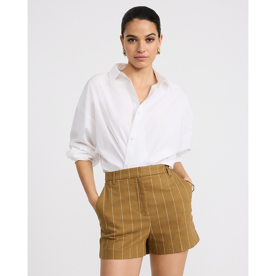 Express Editor Linen-Blend Striped High Waisted Shorts
