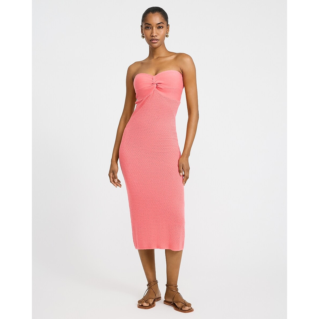 Express Pointelle Strapless Twist Front Midi Sweater Dress