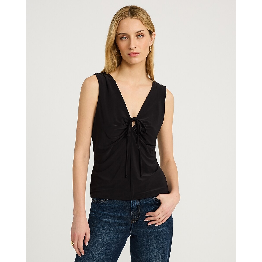 Express V-Neck Ruched Tie Front Keyhole Tank