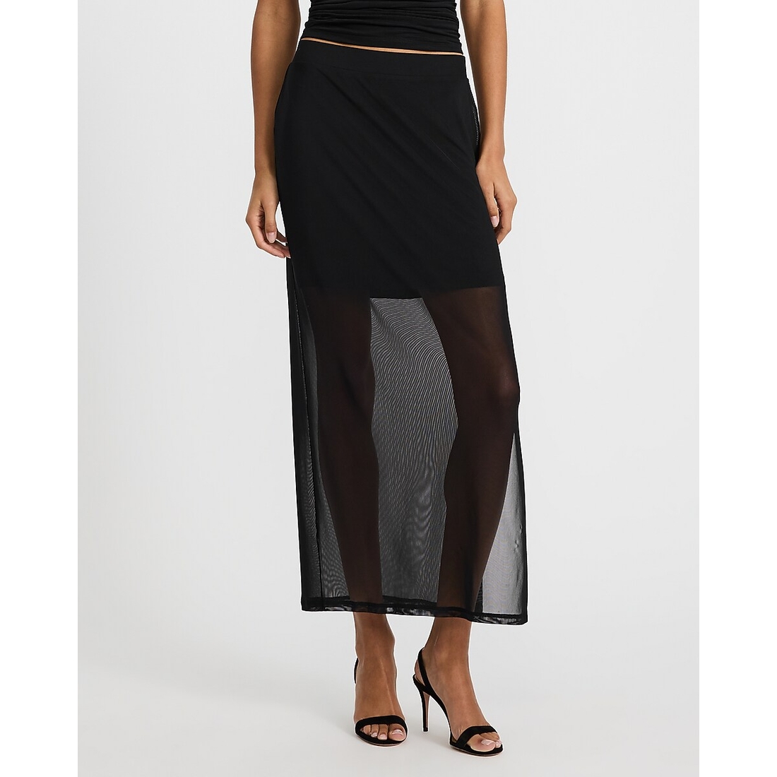 Express Mesh High Waisted Side Slit Maxi Skirt