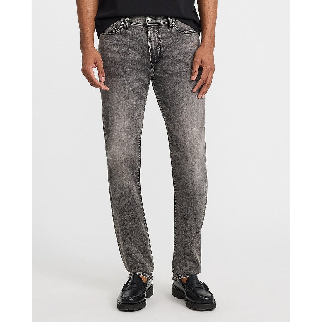 Express Slim Straight Washed Black Jeans in Hyper Stretch