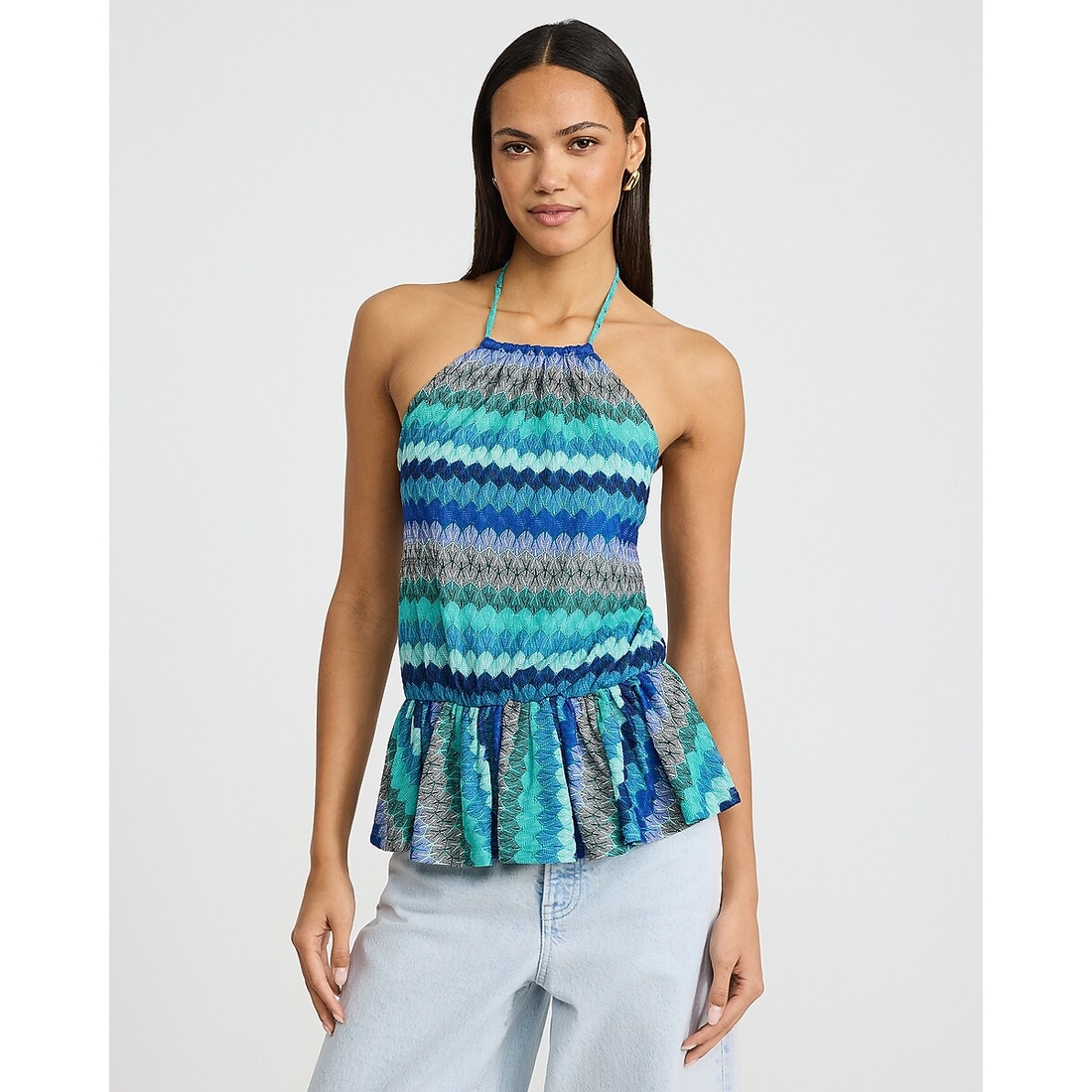 Express Chevron Crochet Tie Halter Peplum Cami