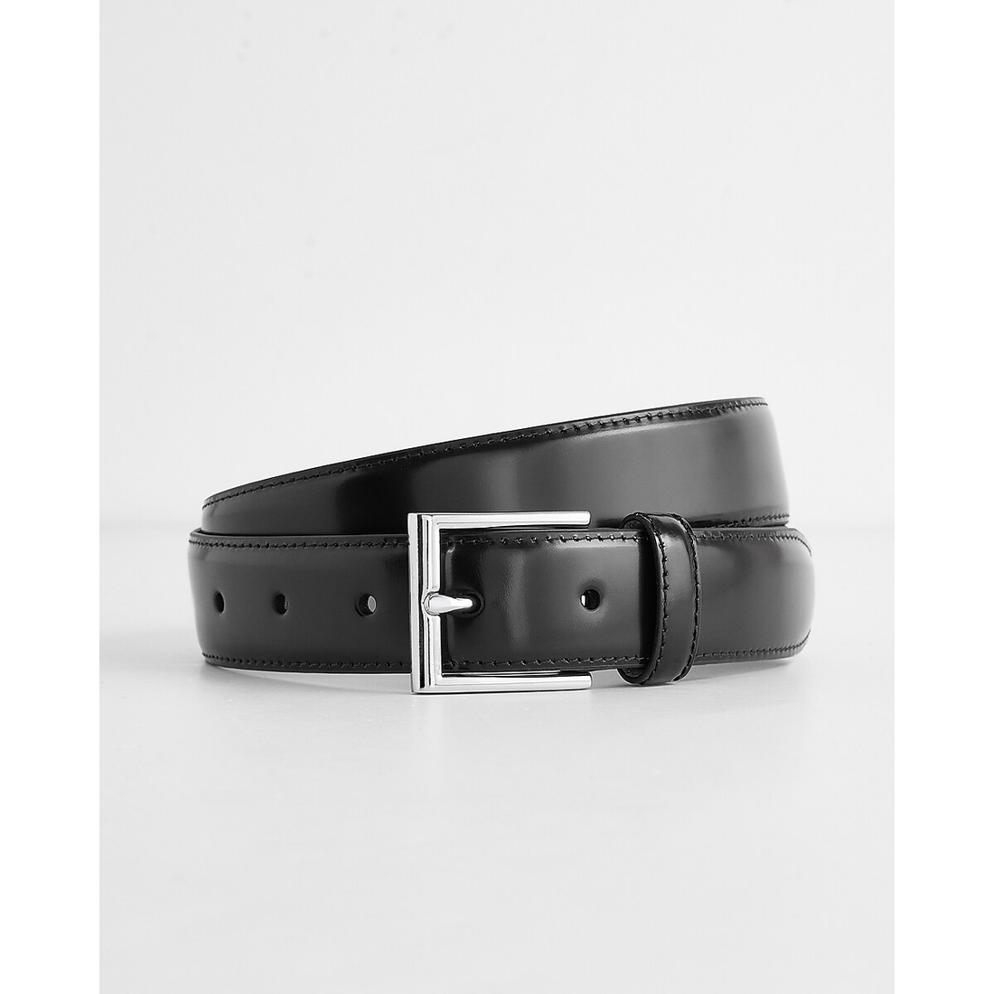 Express Polished Black Leather Belt