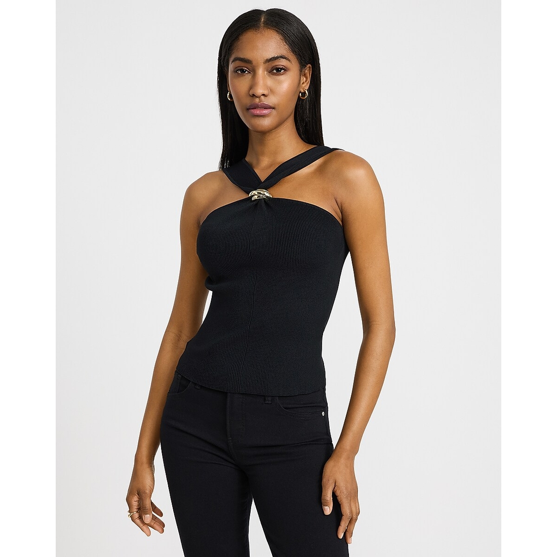 Express Ribbed Halter Novelty Hardware Sweater Tank