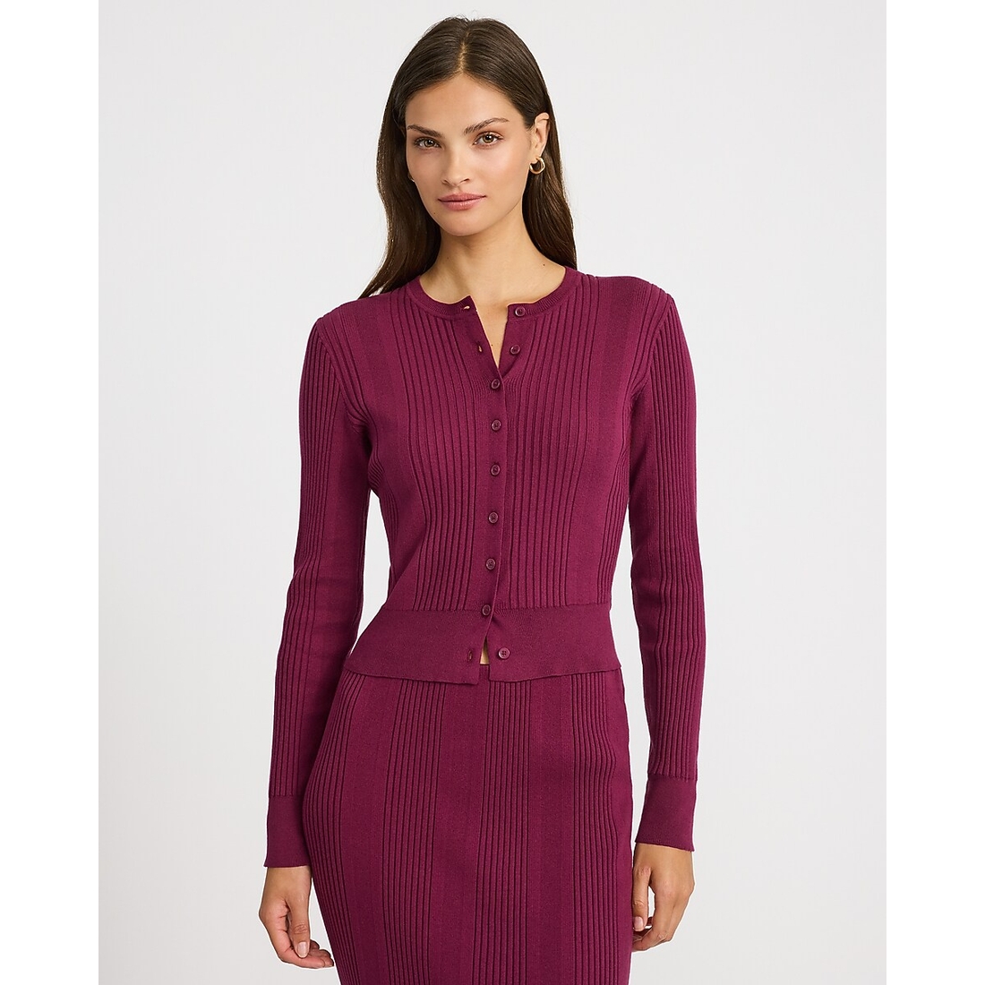 Express Fitted Ribbed Crew Neck Long Sleeve Cardigan