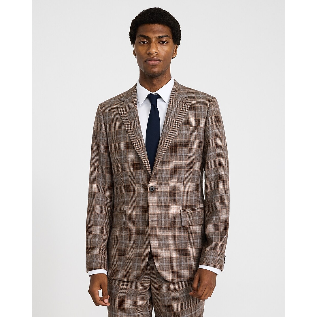 Express Slim Brown Plaid Wool-Blend Brushed Flannel Suit Jacket