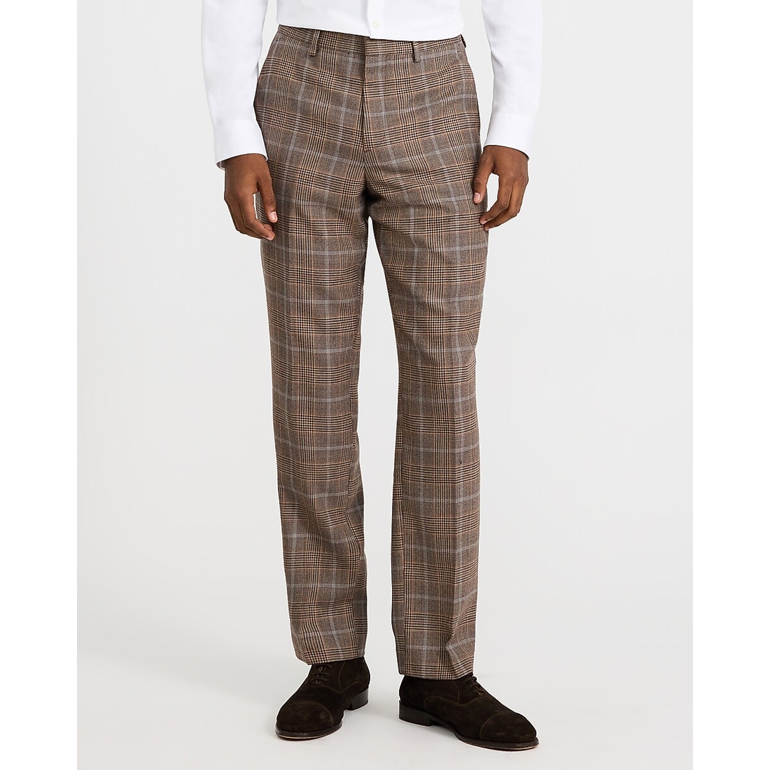 Express Slim Brown Plaid Wool-Blend Brushed Flannel Suit Pant