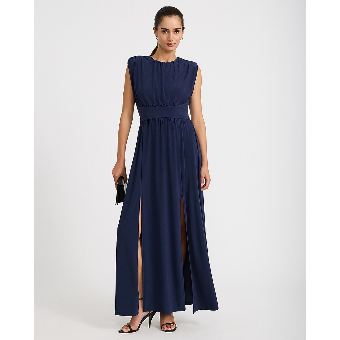 Express Jersey Crew Neck Cap Sleeve Front Slit Maxi Dress