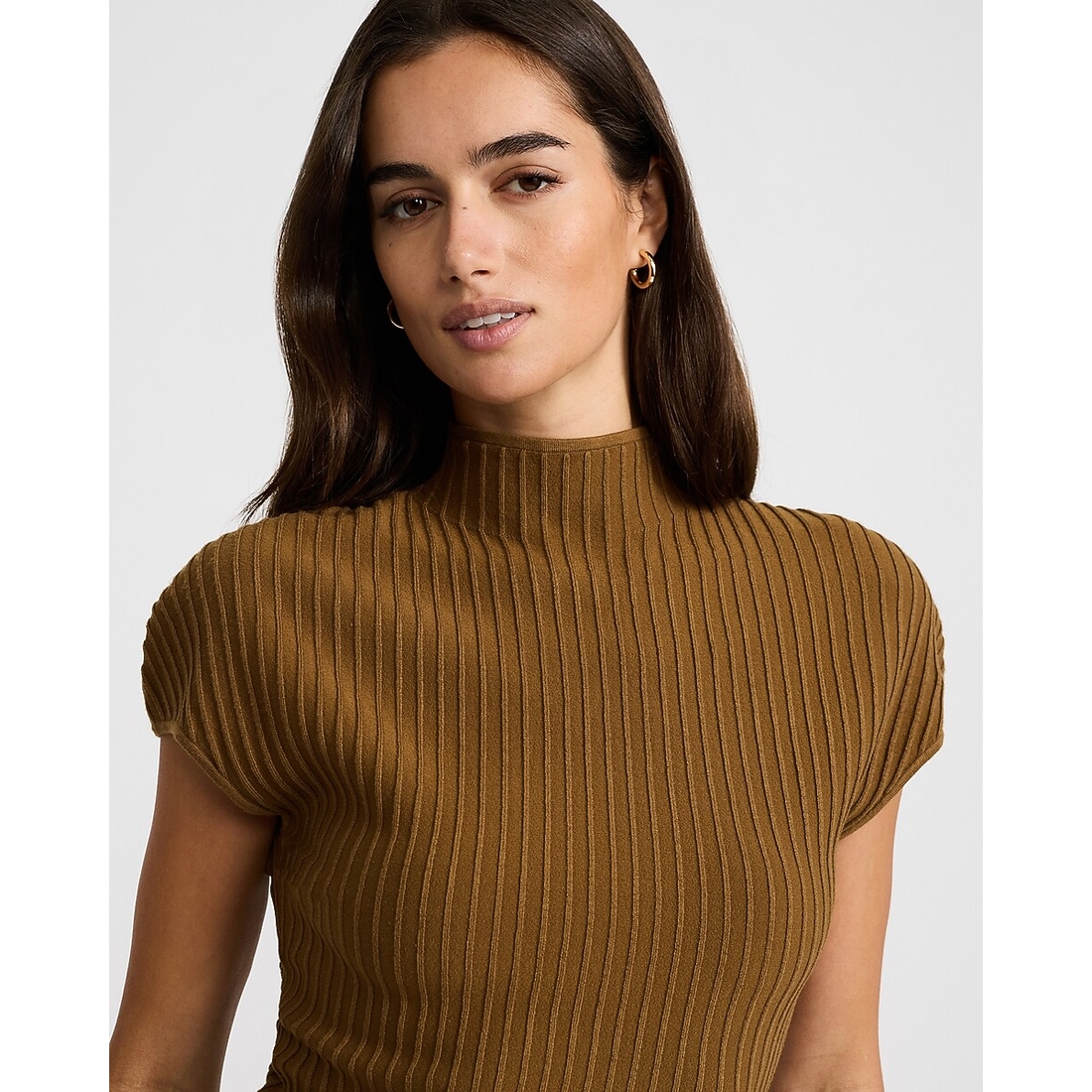 Express Fitted Ribbed Mock Neck Short Sleeve Sweater Tee