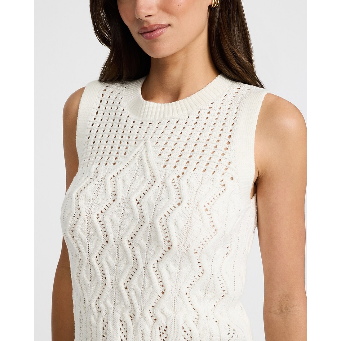 Express Cotton Textured Open Stitch Crew Neck Sweater Tank