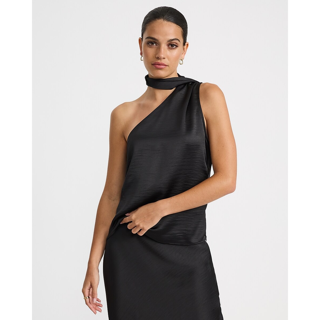 Express Satin One Shoulder Scarf Draped Top