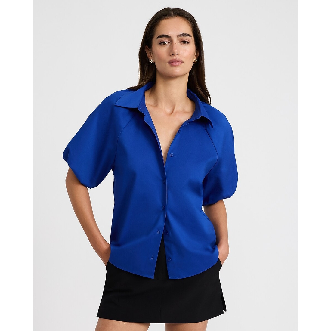 Express Stretch Cotton Poplin Puff Sleeve Shirt