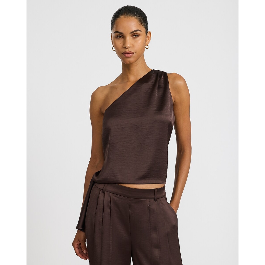 Express Satin One Shoulder Tie Waist Top