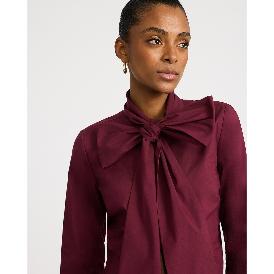 Express Stretch Cotton Poplin Tie Neck Essential Shirt