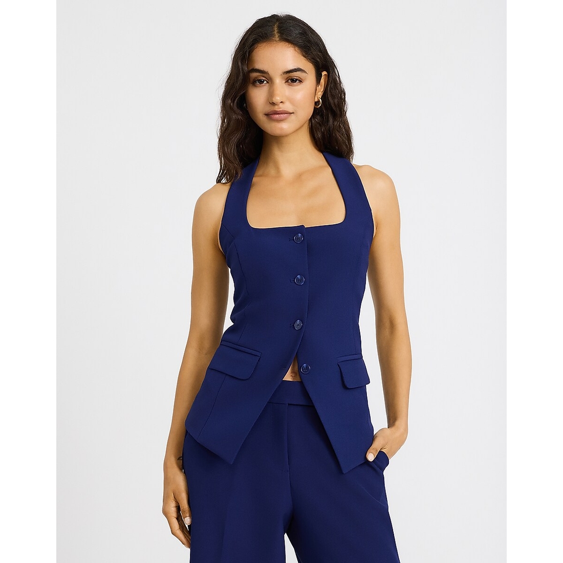 Express Halter Cutaway Blazer Vest in Studio Stretch Twill