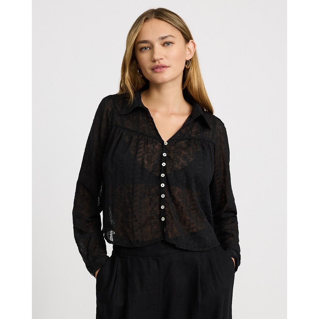 Express Sheer Eyelet Collared Shirt