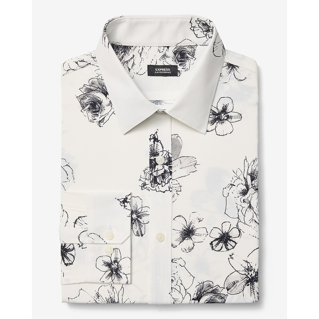 Express Slim Abstract Floral Wrinkle-Resistant Everyday Performance Dress Shirt