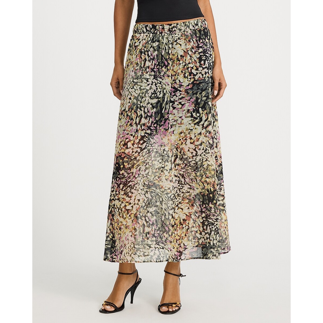 Express Floral Chiffon Super High Waisted Pull-On Midi Skirt