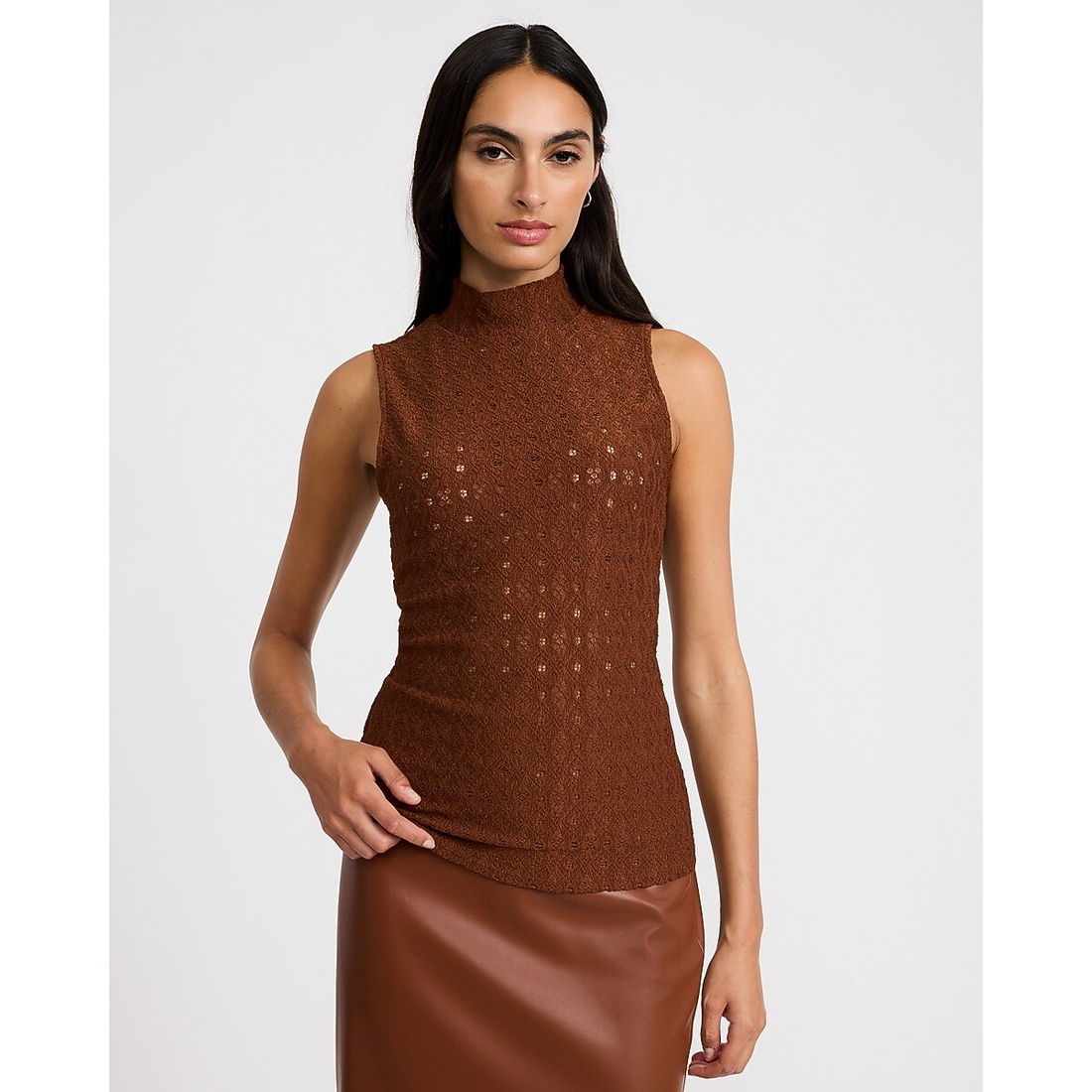 Express Novelty Lace Mock Neck Tank